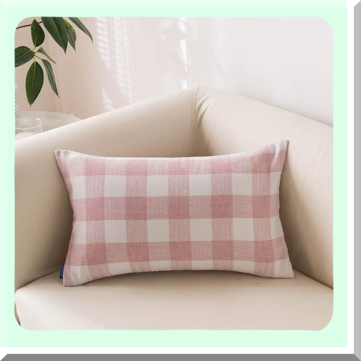 Checkered Pink Cotton Oblong Pillowcase Set - 12x20 Inch Throw Cushion Covers - Pack of 2 - No Insert - Soft and Stylish Home Decor Accessory