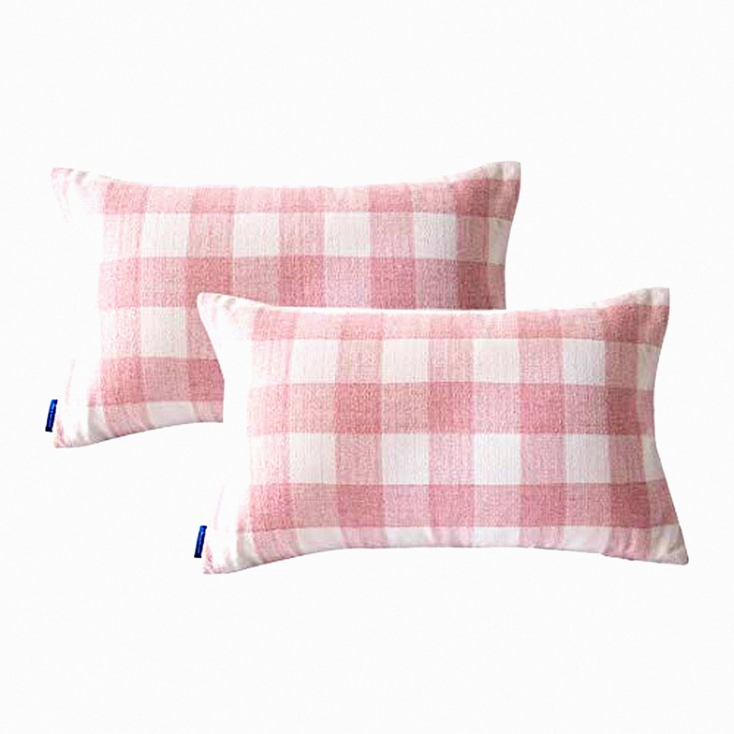 Checkered Pink Cotton Oblong Pillowcase Set - 12x20 Inch Throw Cushion Covers - Pack of 2 - No Insert - Soft and Stylish Home Decor Accessory