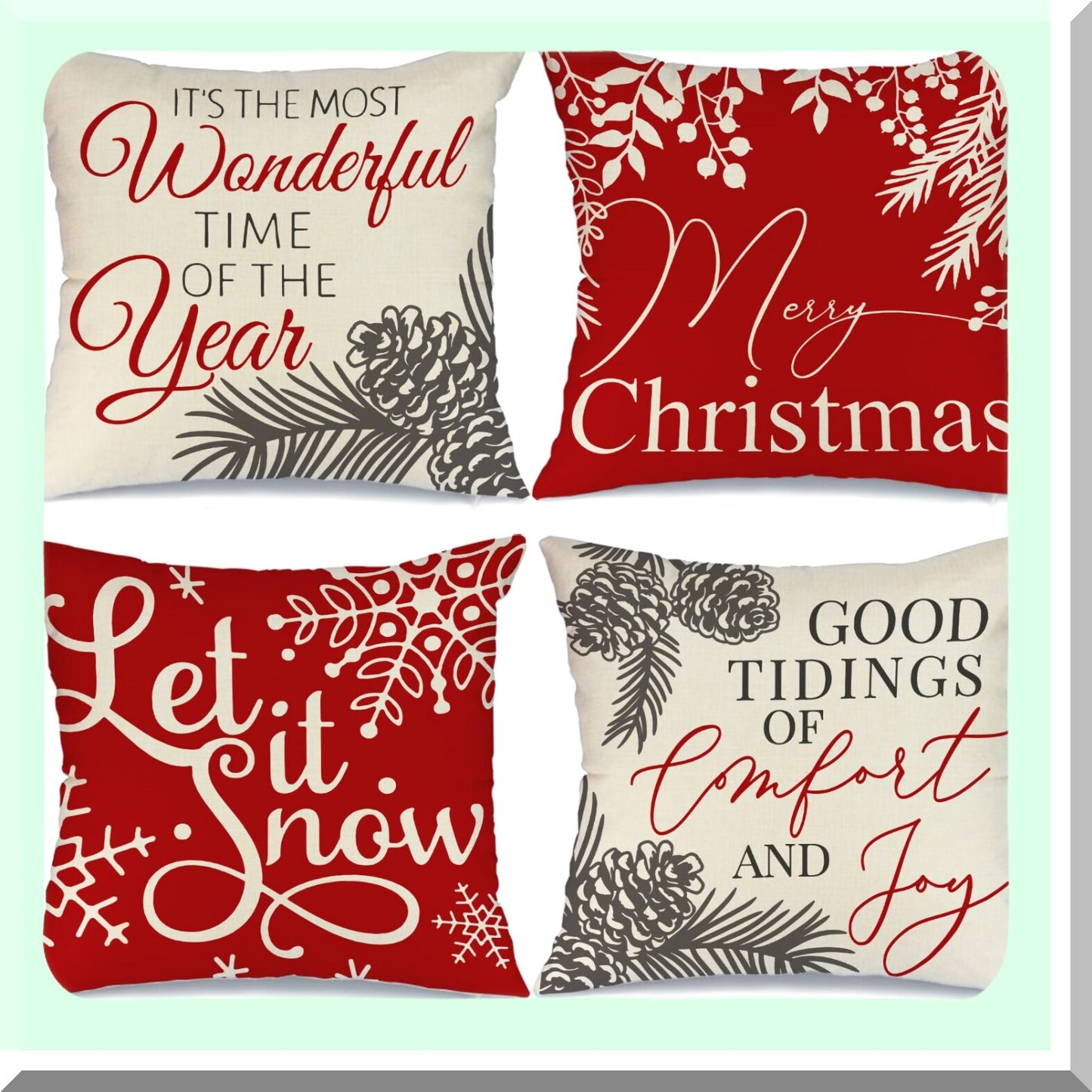 Winter Wonderland Pillow Covers Set of 4 - Let it Snow Joy Red Pillows 18x18 - Hello Winter Holiday Throw Pillows Farmhouse Decor for Couch