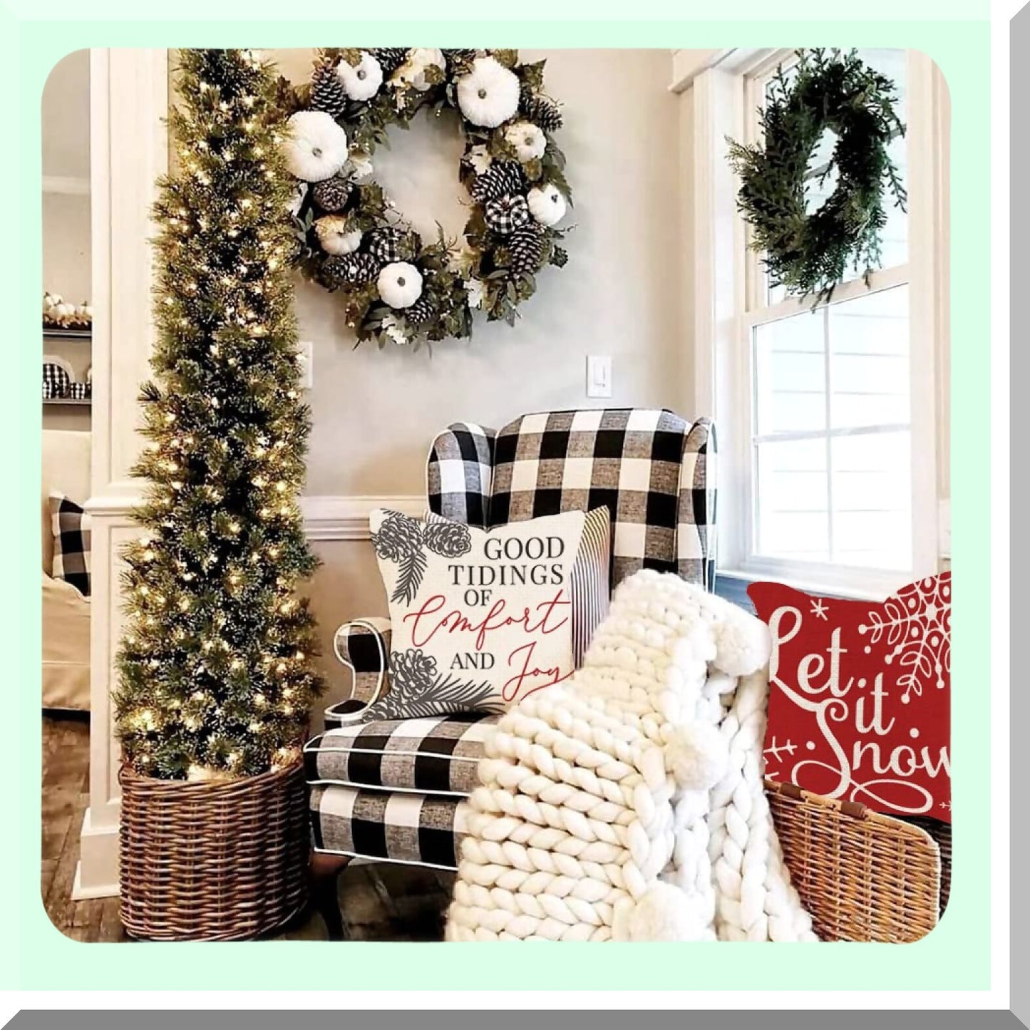 Winter Wonderland Pillow Covers Set of 4 - Let it Snow Joy Red Pillows 18x18 - Hello Winter Holiday Throw Pillows Farmhouse Decor for Couch