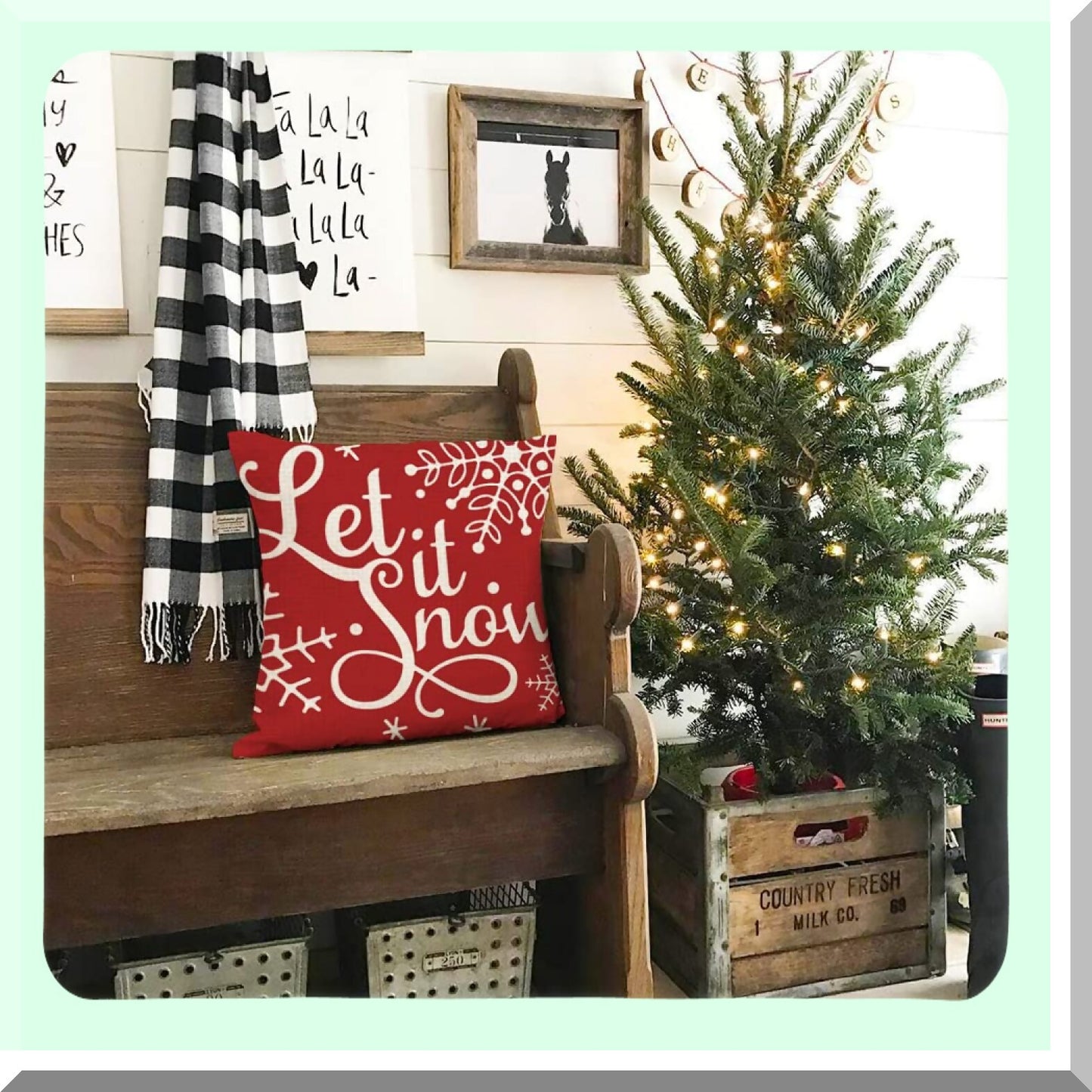 Winter Wonderland Pillow Covers Set of 4 - Let it Snow Joy Red Pillows 18x18 - Hello Winter Holiday Throw Pillows Farmhouse Decor for Couch