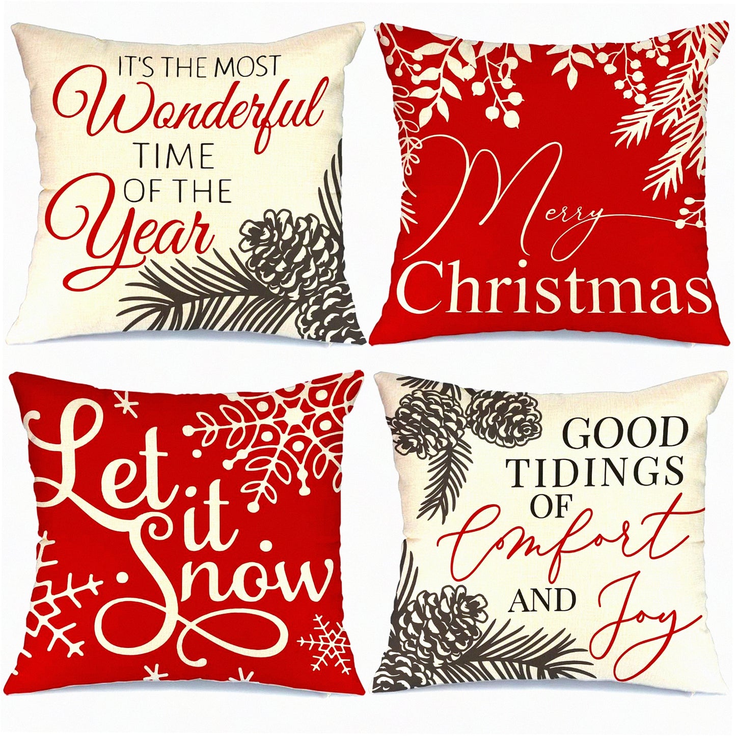 Winter Wonderland Pillow Covers Set of 4 - Let it Snow Joy Red Pillows 18x18 - Hello Winter Holiday Throw Pillows Farmhouse Decor for Couch