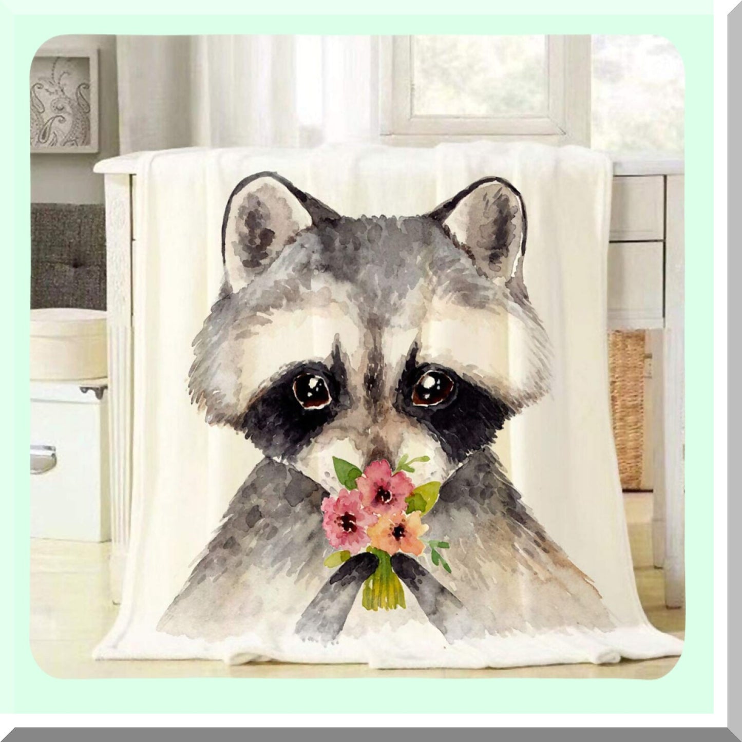 CozyCritter Watercolor Raccoon Baby Blanket - Soft, Warm, Decorative Flannel Plush Throw for Babies, Toddlers, Pets - 30x40 Inch