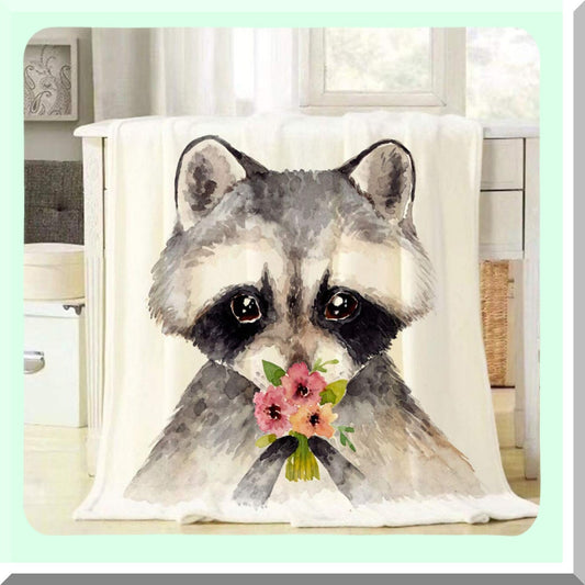 CozyCritter Watercolor Raccoon Baby Blanket 30x40