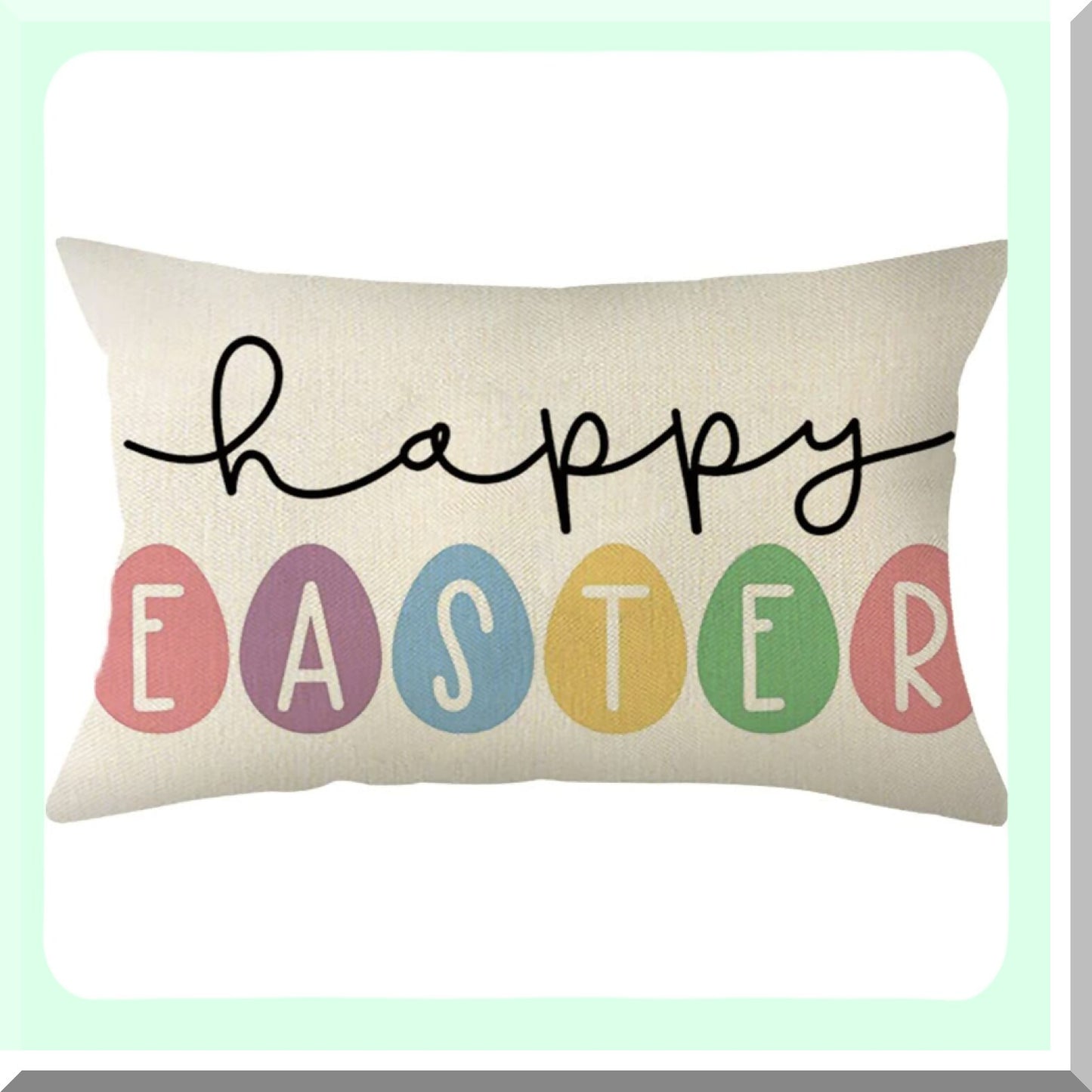 Spring Bunny Egg Cushion Cover - Happy Egg Throw Pillow for Sofa Couch, 12 x 20 Inch Holiday Party Decoration