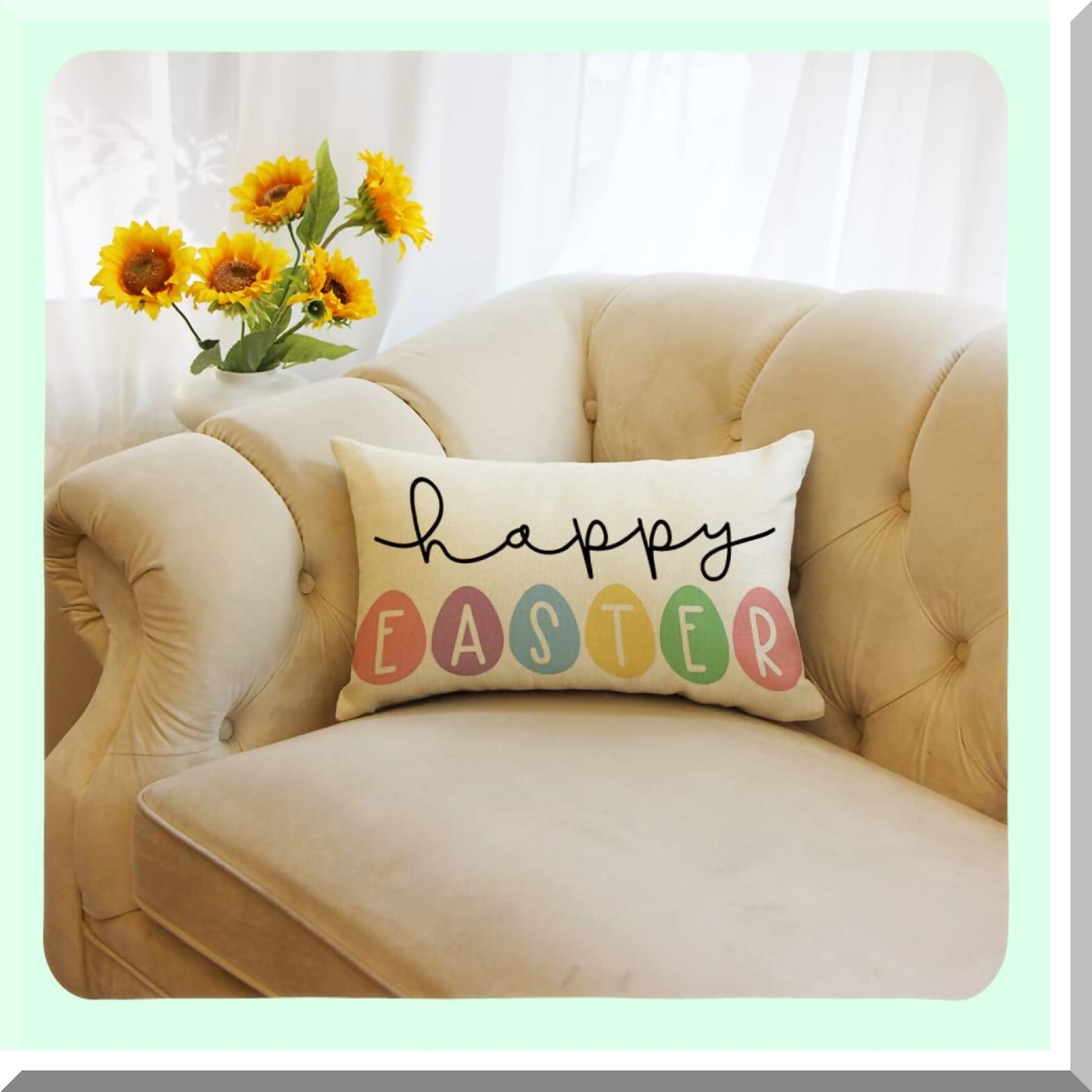 Spring Bunny Egg Cushion Cover - Happy Egg Throw Pillow for Sofa Couch, 12 x 20 Inch Holiday Party Decoration