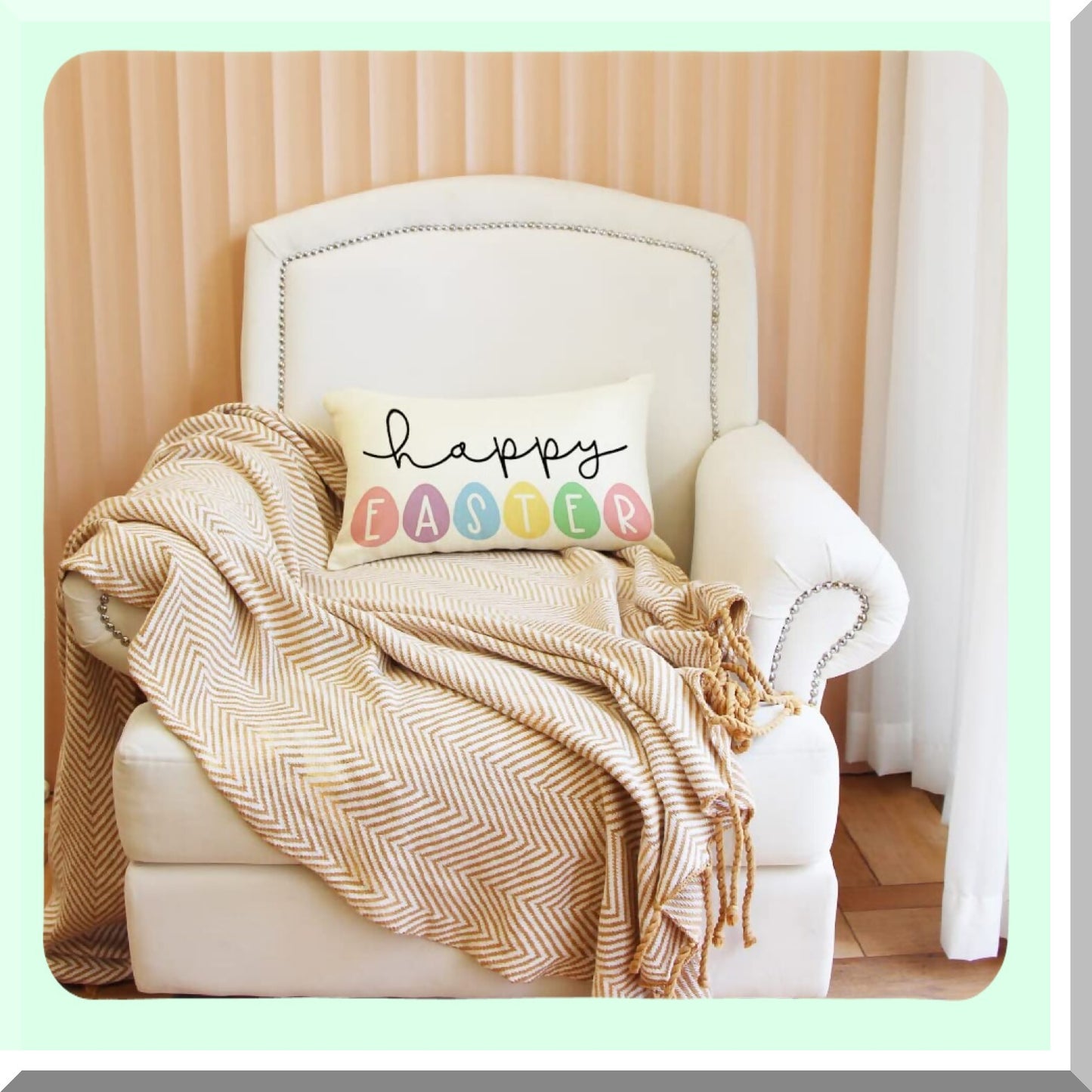 Spring Bunny Egg Cushion Cover - Happy Egg Throw Pillow for Sofa Couch, 12 x 20 Inch Holiday Party Decoration
