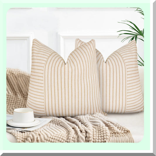 Striped Linen Farmhouse Pillow Set Compatible with Couch Chair Bedroom