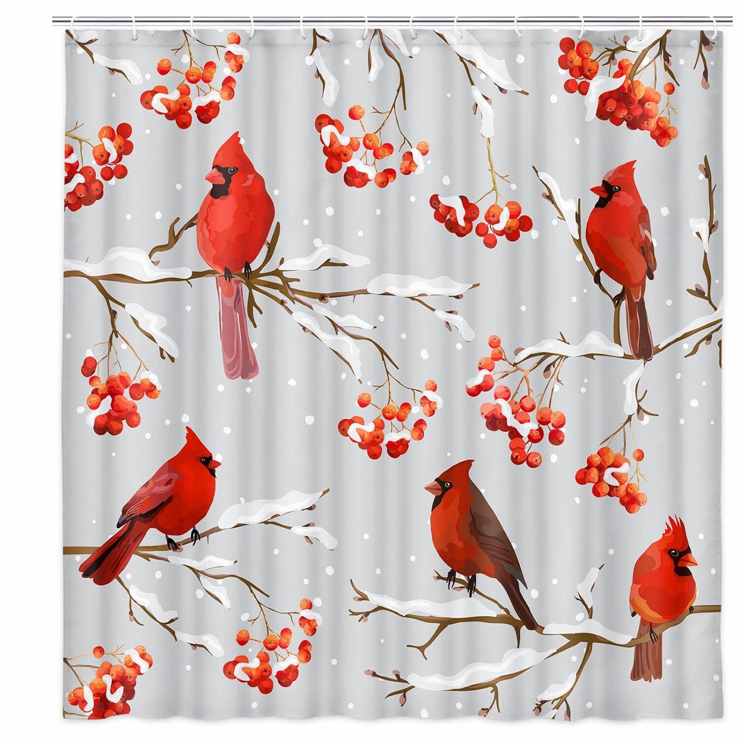 Red Bird Cardinal Fabric Shower Curtain 69x70 Inches