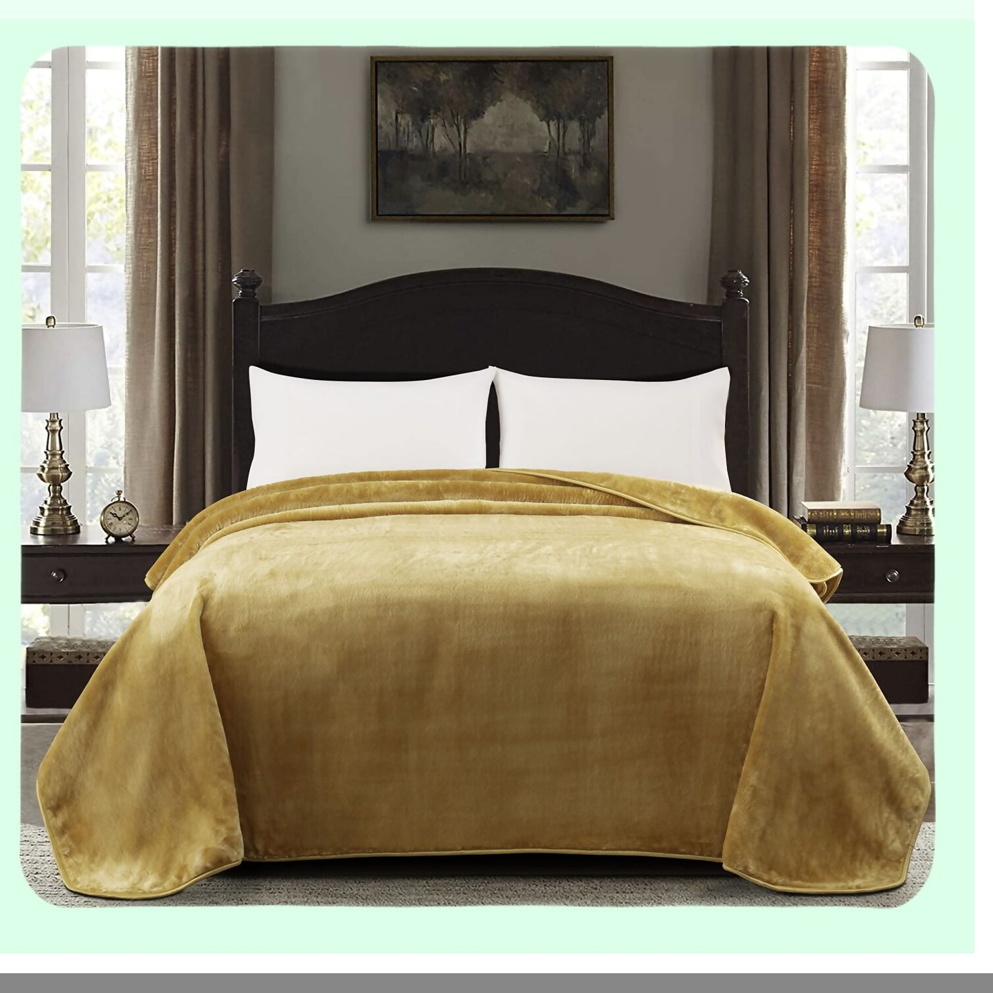 Golden Luxe Heavyweight Mink Blanket - 750GSM, Silky Soft, Plush Raschel, 85" x 95"