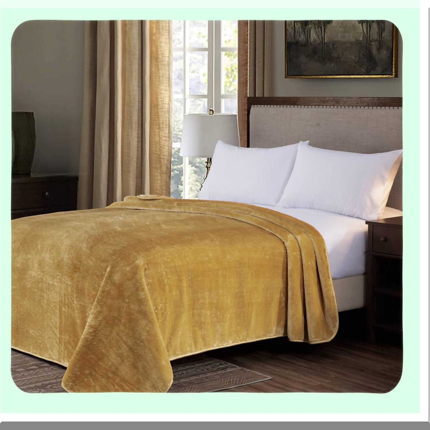 Golden Luxe Heavyweight Mink Blanket - 750GSM, Silky Soft, Plush Raschel, 85" x 95"