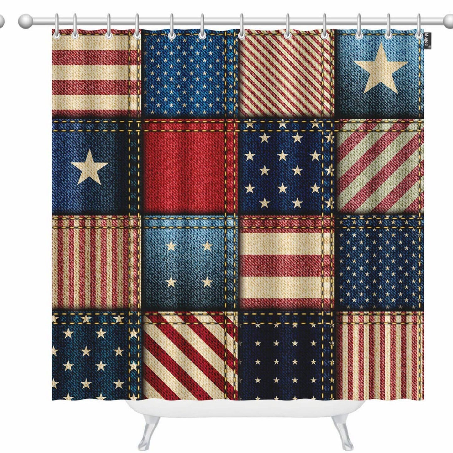 Flag Pattern Waterproof Shower Curtain with Hooks