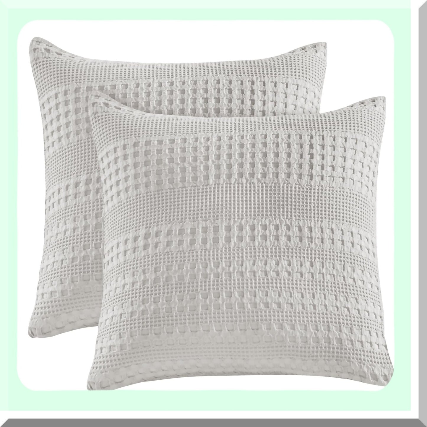 Luxury Cotton Waffle Throw Pillow Covers - Set of 2, 24x24 Square Shell Covers for Elegant Home Decor, No Insert Needed - Light Grey