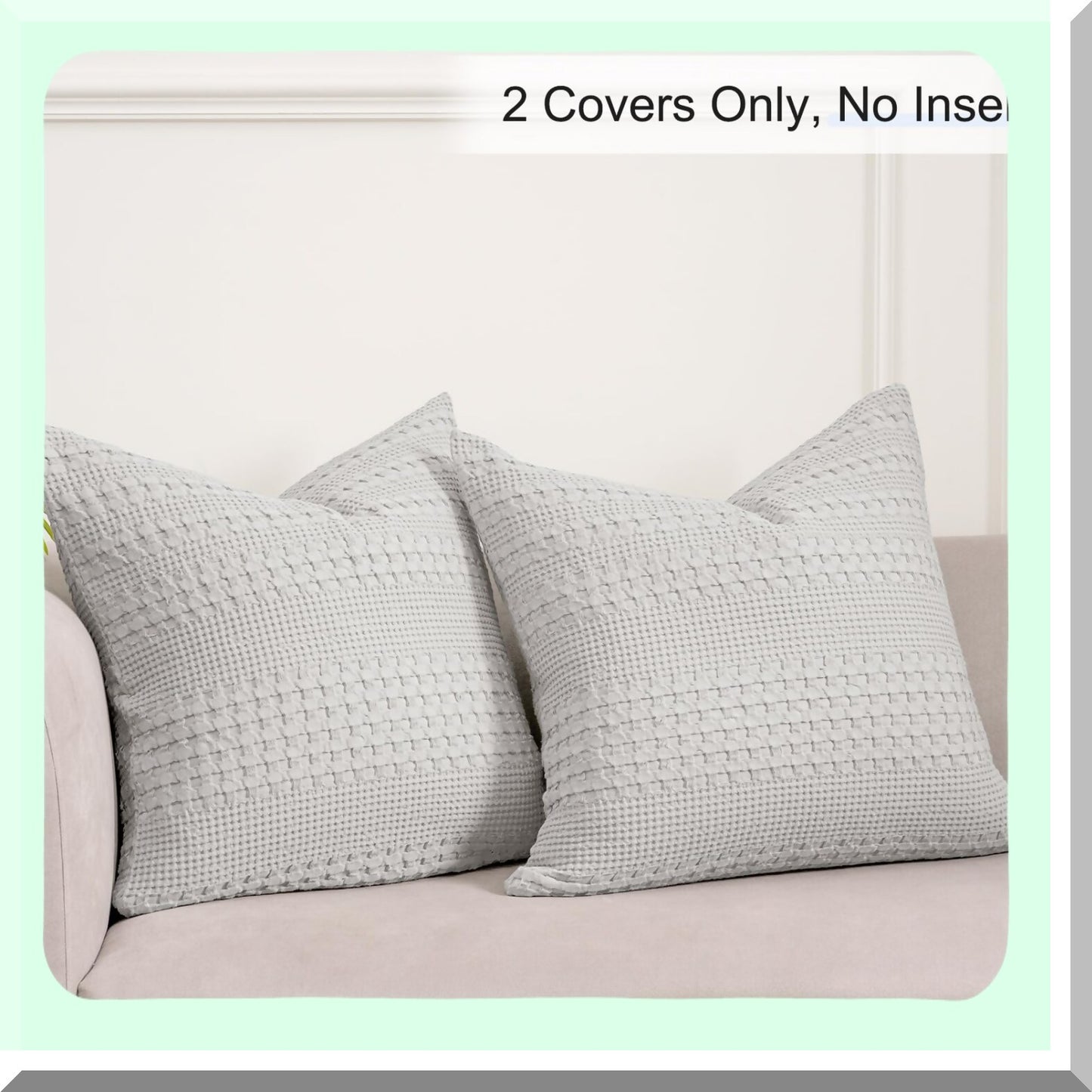 Luxury Cotton Waffle Throw Pillow Covers - Set of 2, 24x24 Square Shell Covers for Elegant Home Decor, No Insert Needed - Light Grey