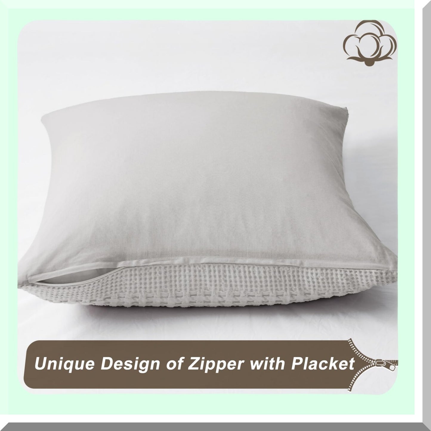Luxury Cotton Waffle Throw Pillow Covers - Set of 2, 24x24 Square Shell Covers for Elegant Home Decor, No Insert Needed - Light Grey