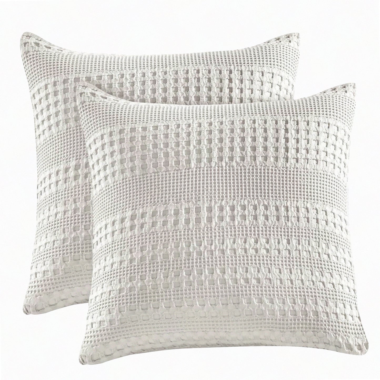 Luxury Cotton Waffle Throw Pillow Covers - Set of 2, 24x24 Square Shell Covers for Elegant Home Decor, No Insert Needed - Light Grey
