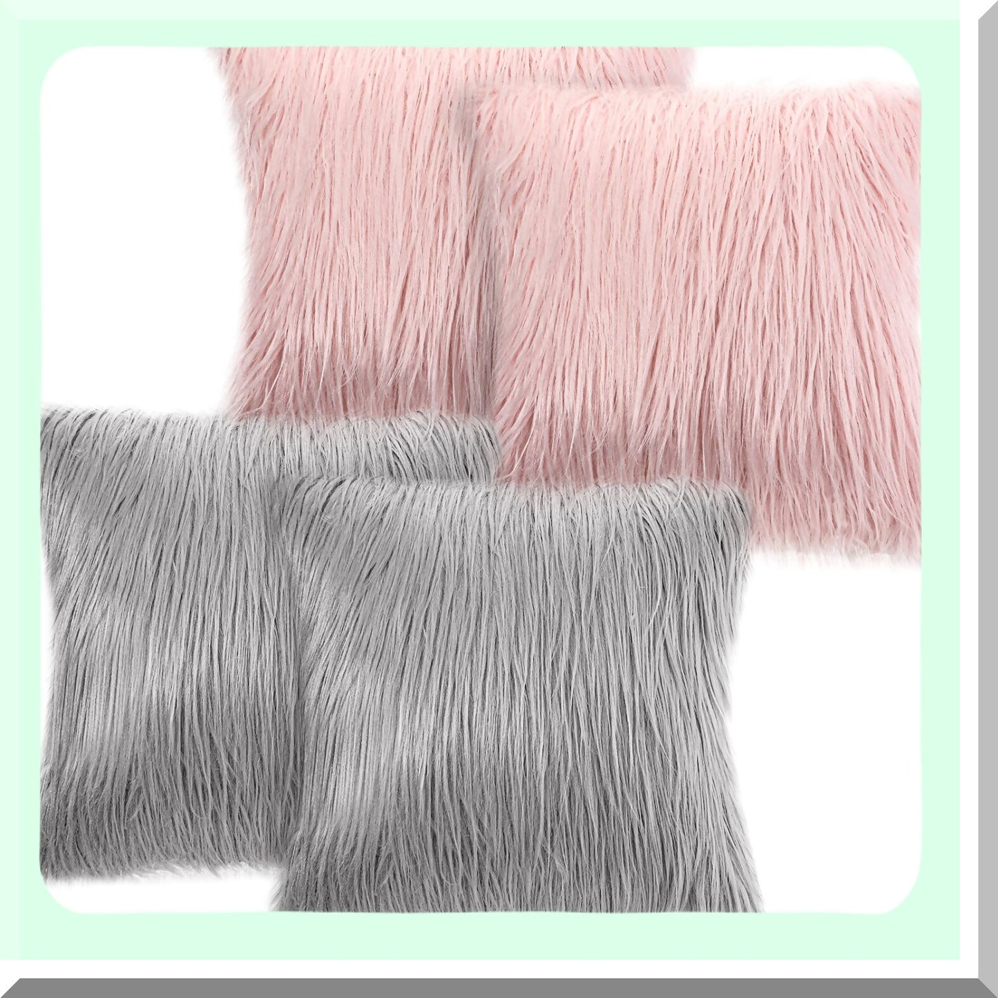 FuzzySoft Decorative Pillowcase Set - 4 Pack Square Cushion Cover for Sofa, Couch, Chair, Bed - Pink & Gray Throw Pillow Covers - 16 x 16 Inch