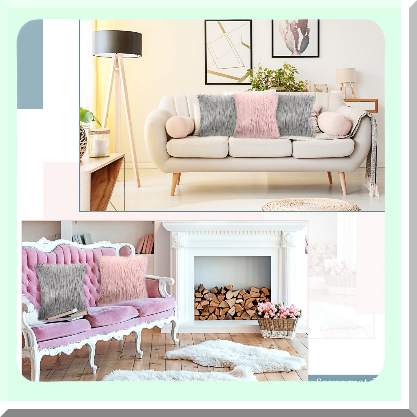 FuzzySoft Decorative Pillowcase Set - 4 Pack Square Cushion Cover for Sofa, Couch, Chair, Bed - Pink & Gray Throw Pillow Covers - 16 x 16 Inch