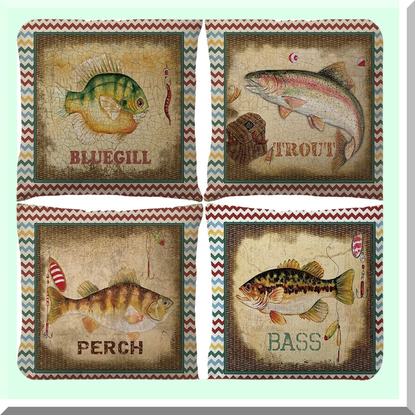 Ocean Breeze Pillow Covers - Set of 4 Colorful Nautical Stripe Fish Pattern Cushion Covers for Beach Home Decor. Perfect for Patio Sofa or Couch!