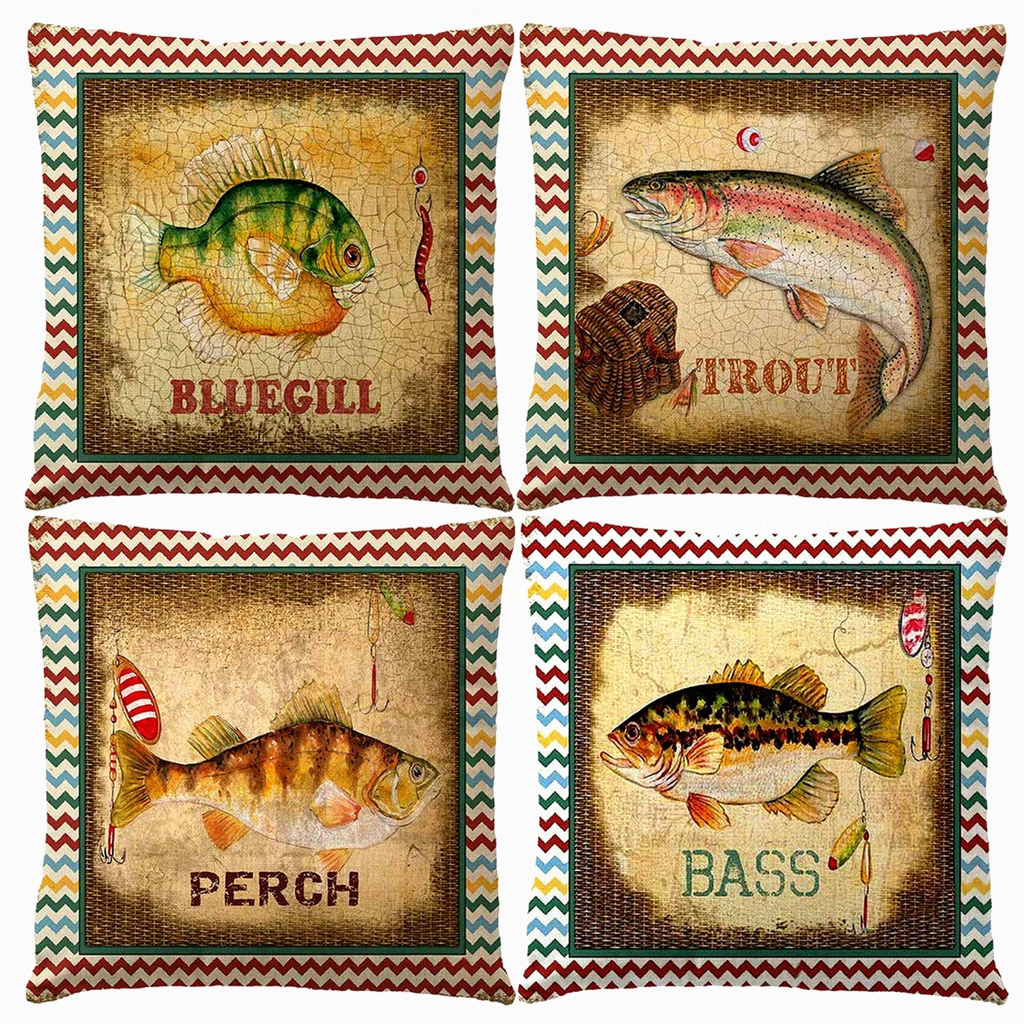 Ocean Breeze Pillow Covers - Set of 4 Colorful Nautical Stripe Fish Pattern Cushion Covers for Beach Home Decor. Perfect for Patio Sofa or Couch!