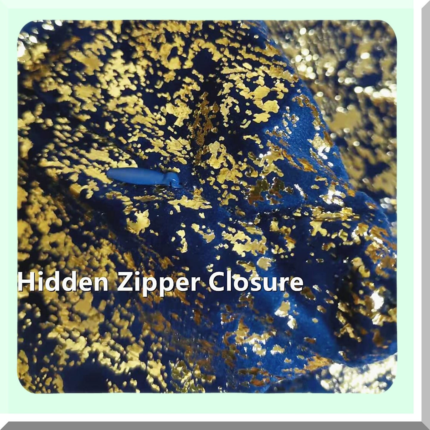 Sparkle Gold Velvet Lumbar Pillow Cover - Navy Blue - Hidden Zipper Closure - Decorative Accent Cushion Case for Couch - Soft Throw Pillow - 12x20 - F Print