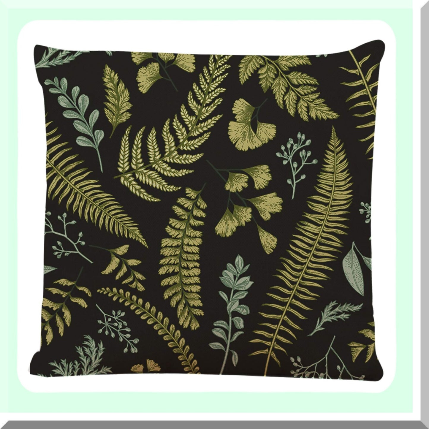 Vintage Botanical Green Floral Throw Pillow Cover - Boxwood Seeded Eucalyptus Fern Maidenhair Decorative Cushion Case 18x18 Inches