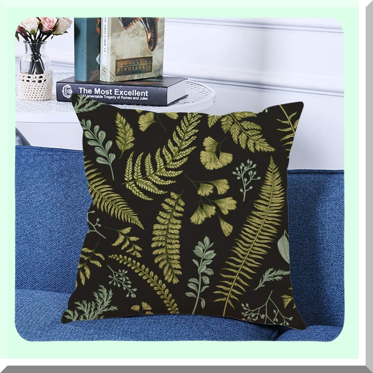 Vintage Botanical Green Floral Throw Pillow Cover - Boxwood Seeded Eucalyptus Fern Maidenhair Decorative Cushion Case 18x18 Inches