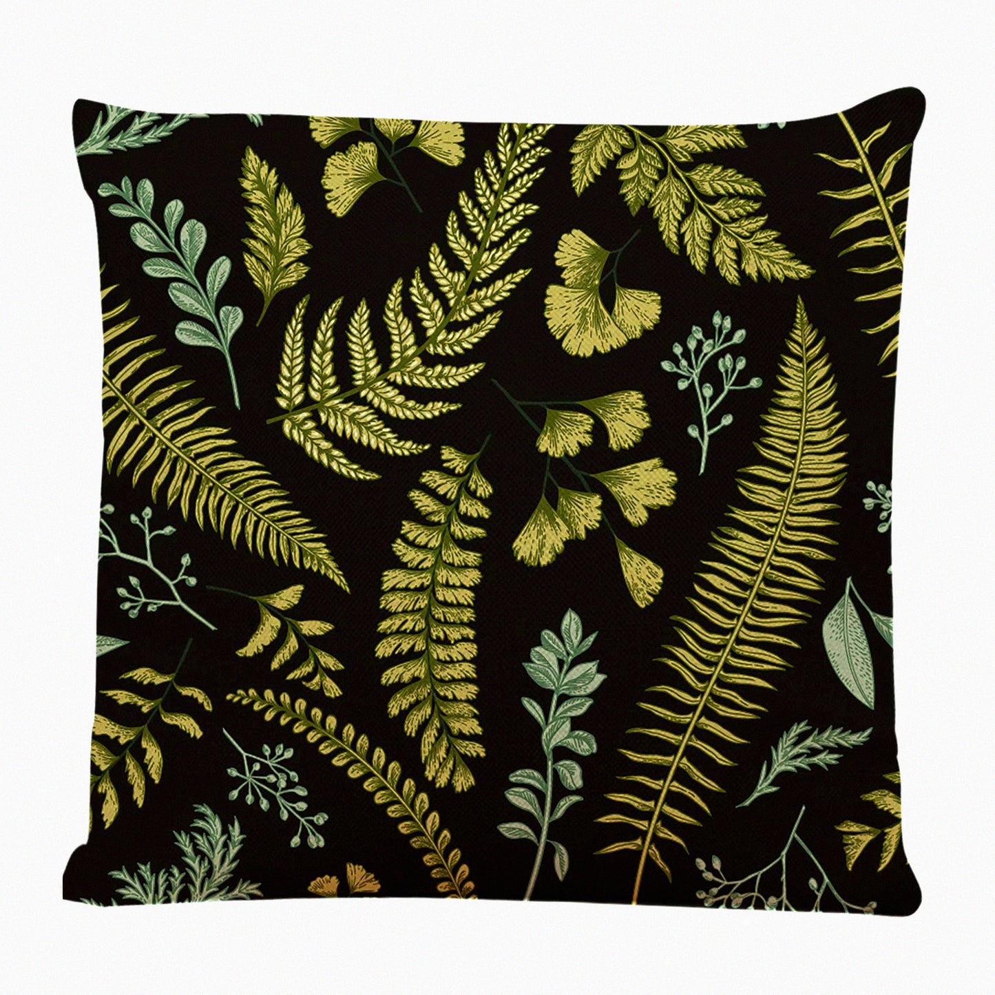 Vintage Botanical Green Floral Throw Pillow Cover - Boxwood Seeded Eucalyptus Fern Maidenhair Decorative Cushion Case 18x18 Inches