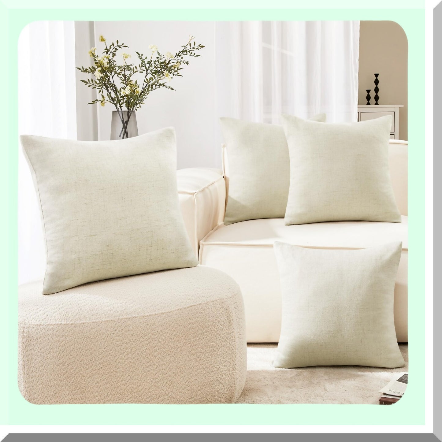 Luxe Linen 22x22 Pillow Cover Set - Textured Decorative Sham for Couch & Bed - Cream Cushion Case - Throw Pillow Protector (4 Pack)