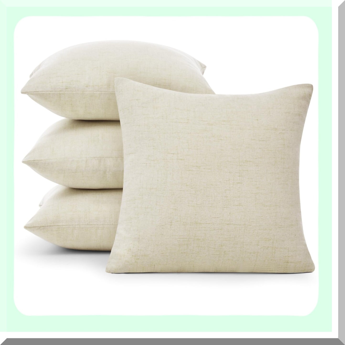 Luxe Linen 22x22 Pillow Cover Set - Textured Decorative Sham for Couch & Bed - Cream Cushion Case - Throw Pillow Protector (4 Pack)