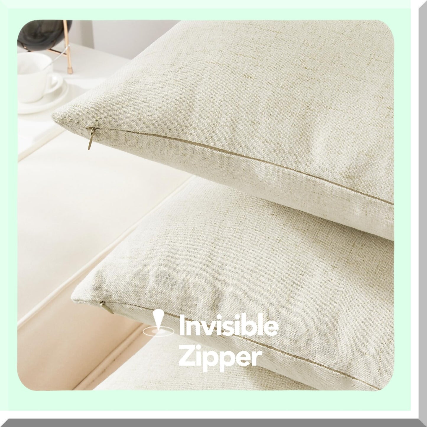 Luxe Linen 22x22 Pillow Cover Set - Textured Decorative Sham for Couch & Bed - Cream Cushion Case - Throw Pillow Protector (4 Pack)
