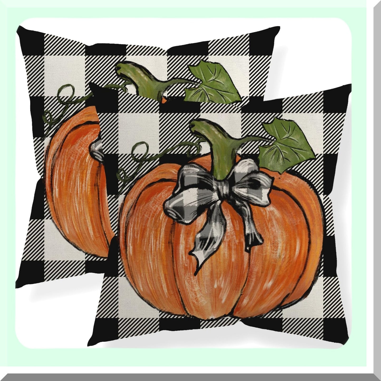Autumn Harvest Buffalo Plaid Pillow Covers - Set of 2, Pumpkin Throw Pillows for Fall Decor, Seasonal Outdoor Thanksgiving Cushion Case - 18x18 Home Couch Decorations