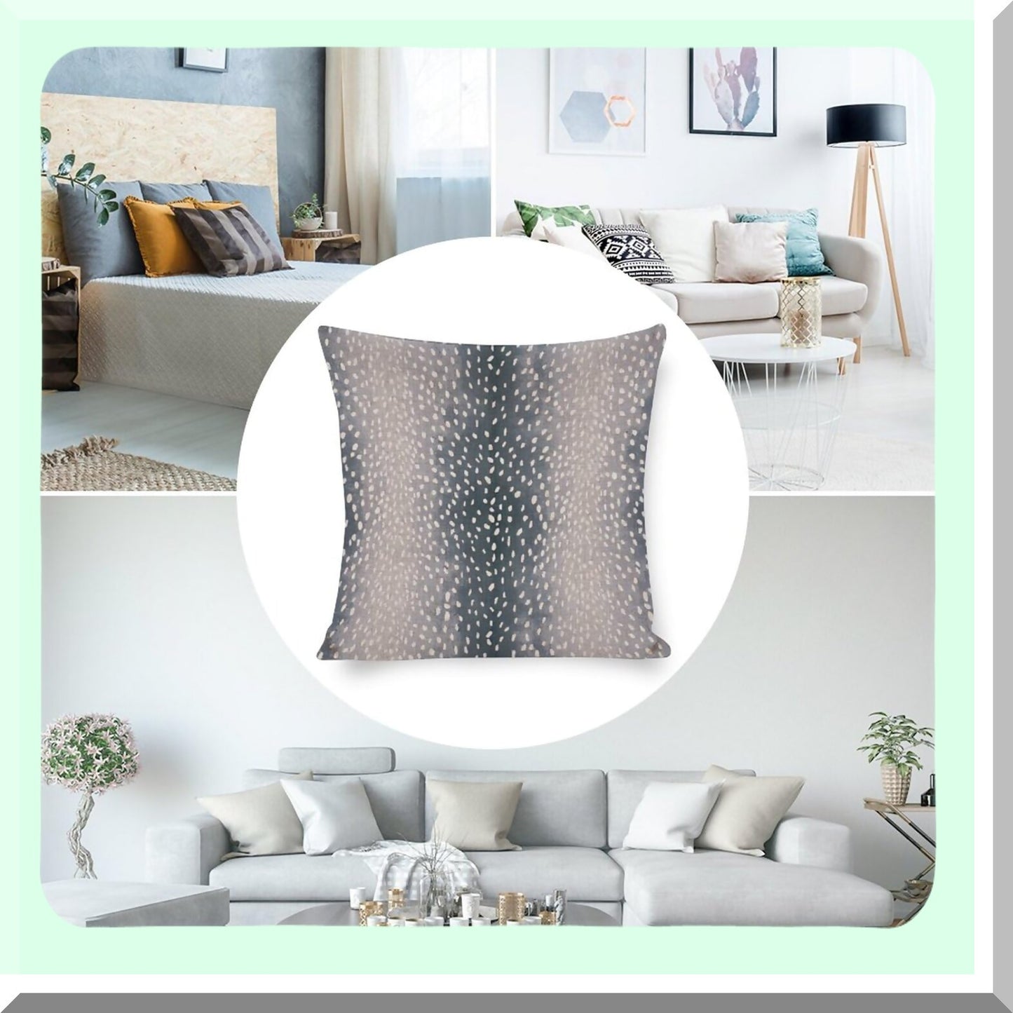 Blue Fawn Antelope Linen Pillow Covers - Modern Square Animal Print Cushion Case for Couch Bed Home Sofa Decorative 20"x20"