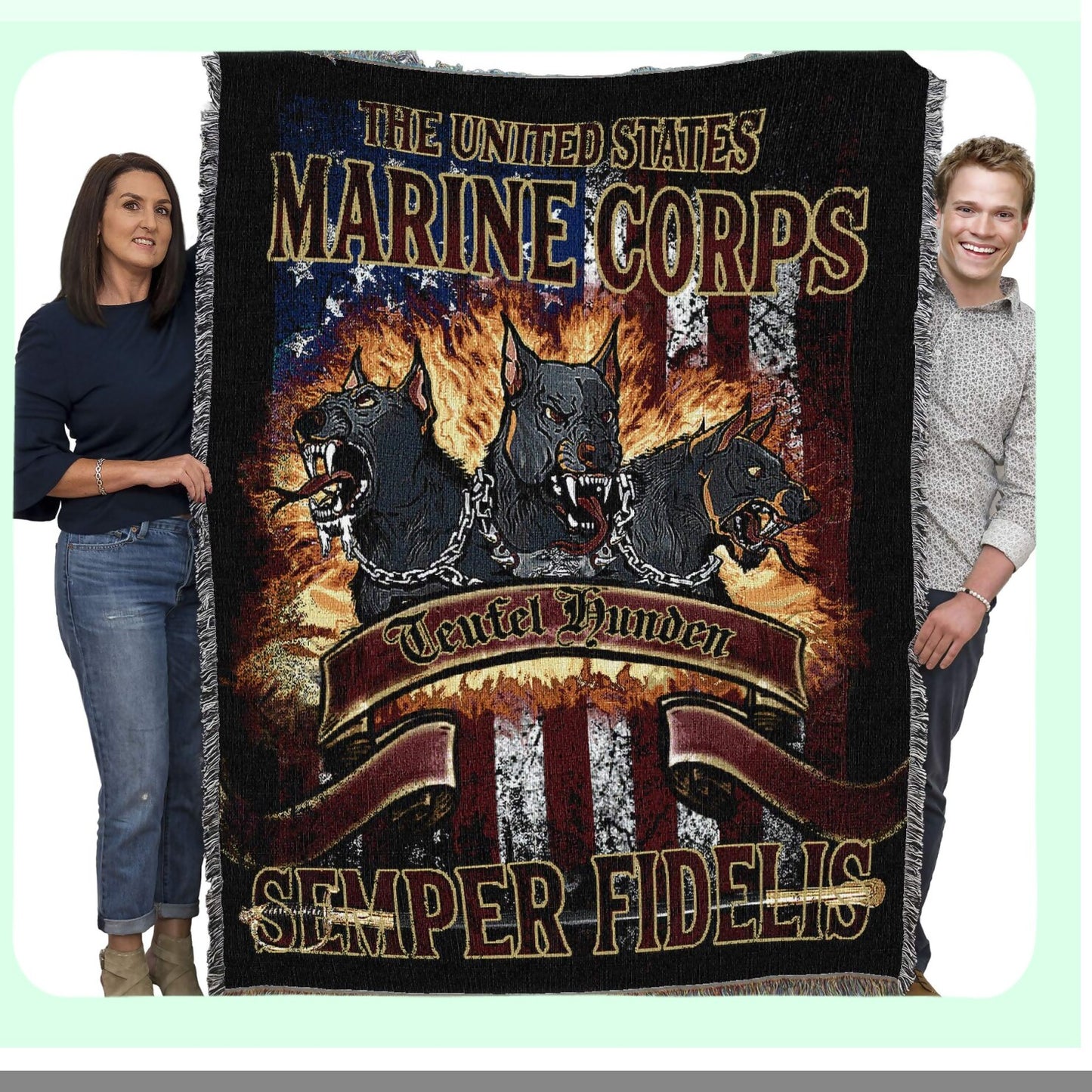 Semper Fidelis Marine Corps Cotton Tapestry Throw - 72x54 USA-Made Military Gift Blanket