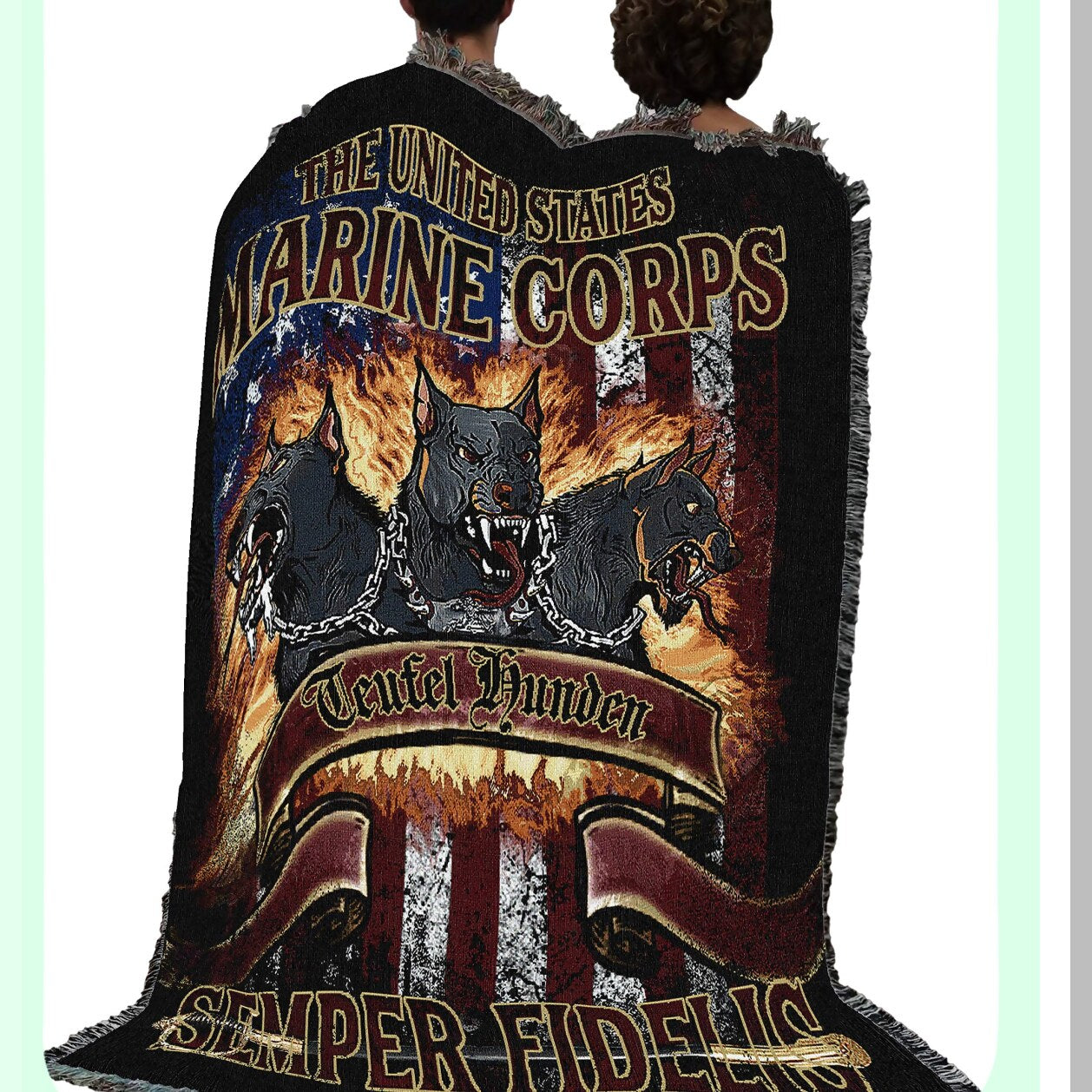 Semper Fidelis Marine Corps Cotton Tapestry Throw - 72x54 USA-Made Military Gift Blanket