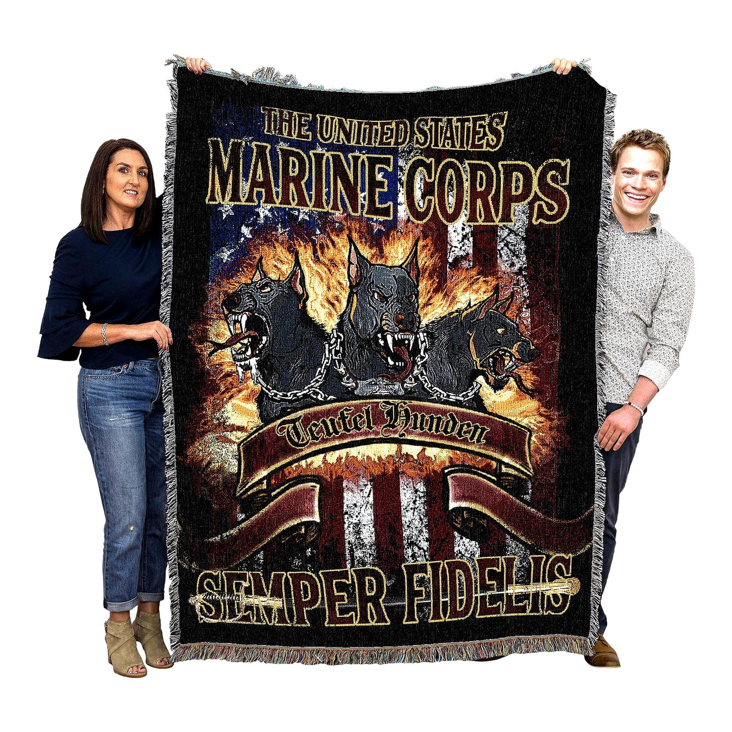 Semper Fidelis Marine Corps Cotton Tapestry Throw - 72x54 USA-Made Military Gift Blanket