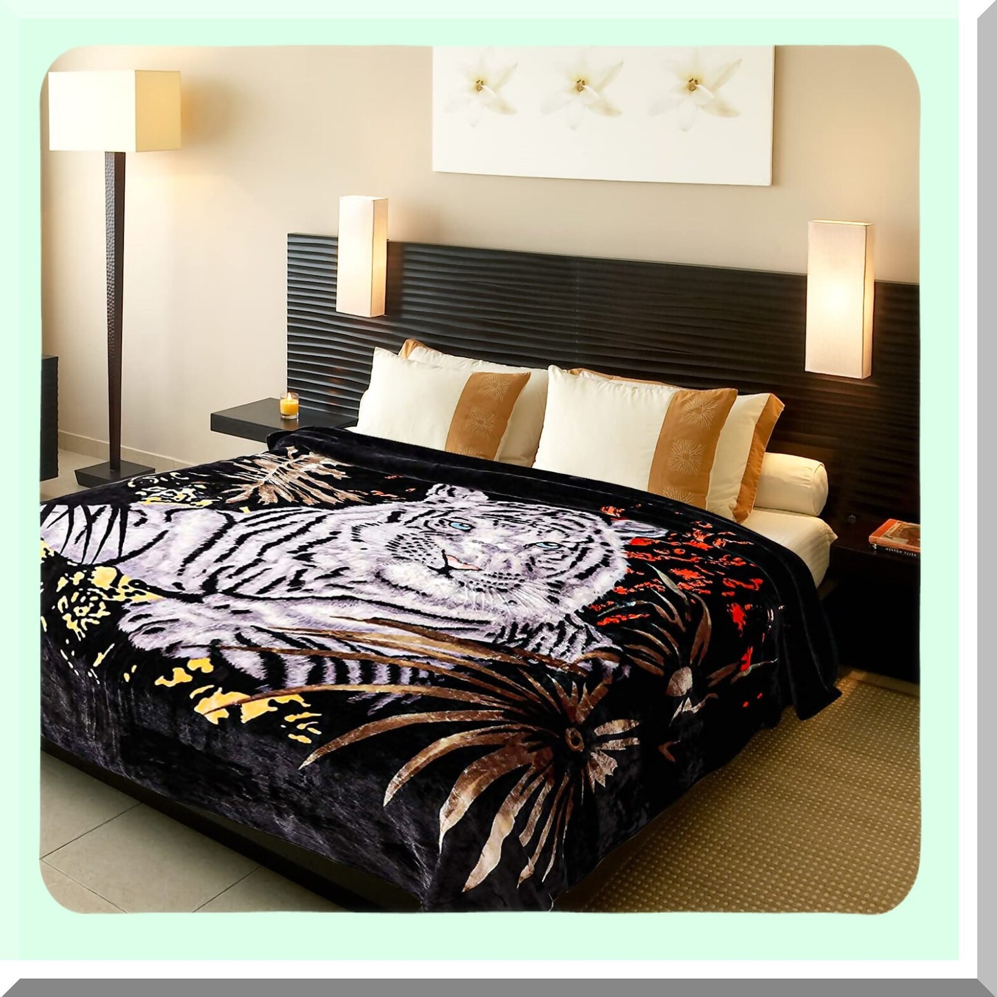 Royal Tiger Queen Size Mink Blanket - Ultra Soft, Heavy, and Warm Animal Print Bed Cover