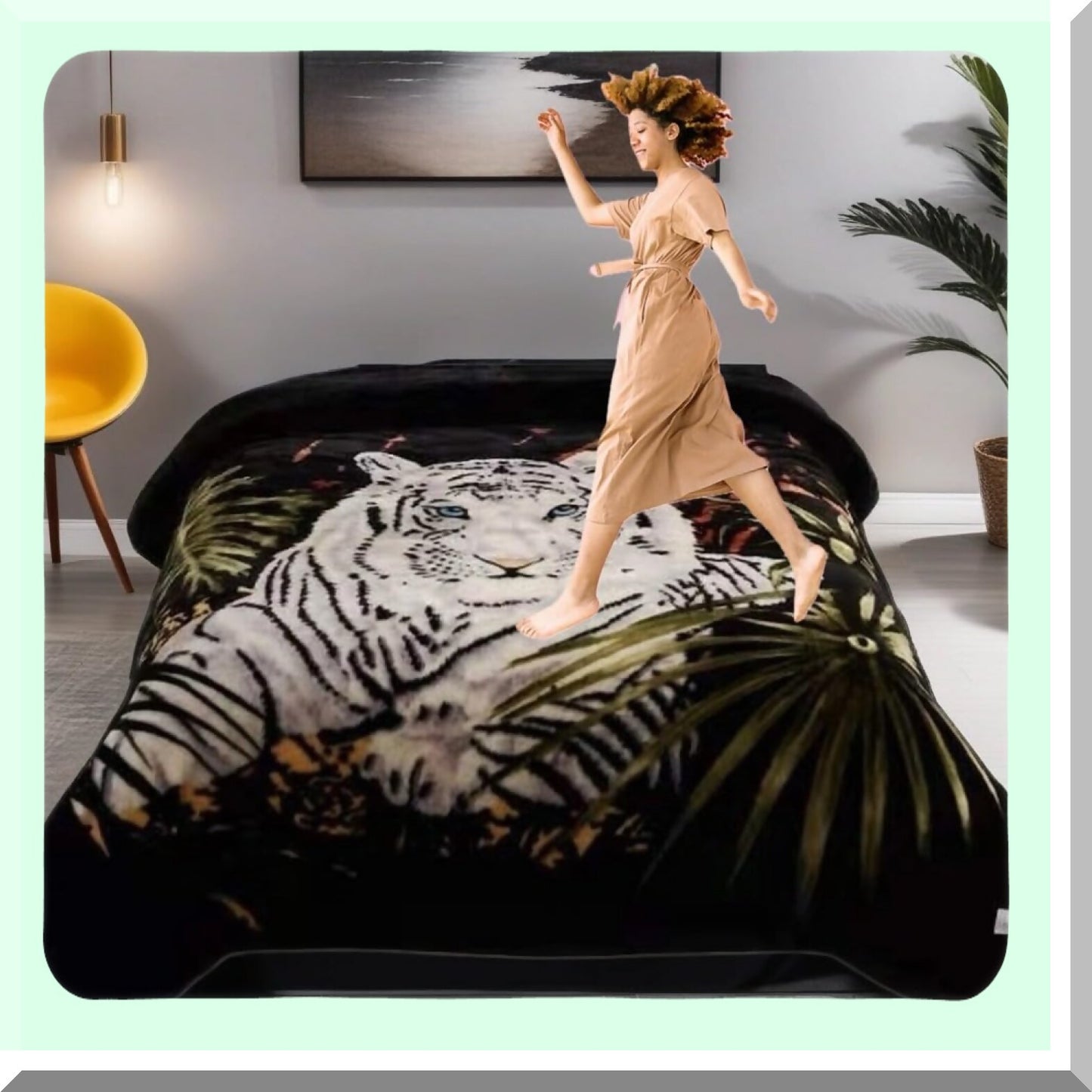 Royal Tiger Queen Size Mink Blanket - Ultra Soft, Heavy, and Warm Animal Print Bed Cover
