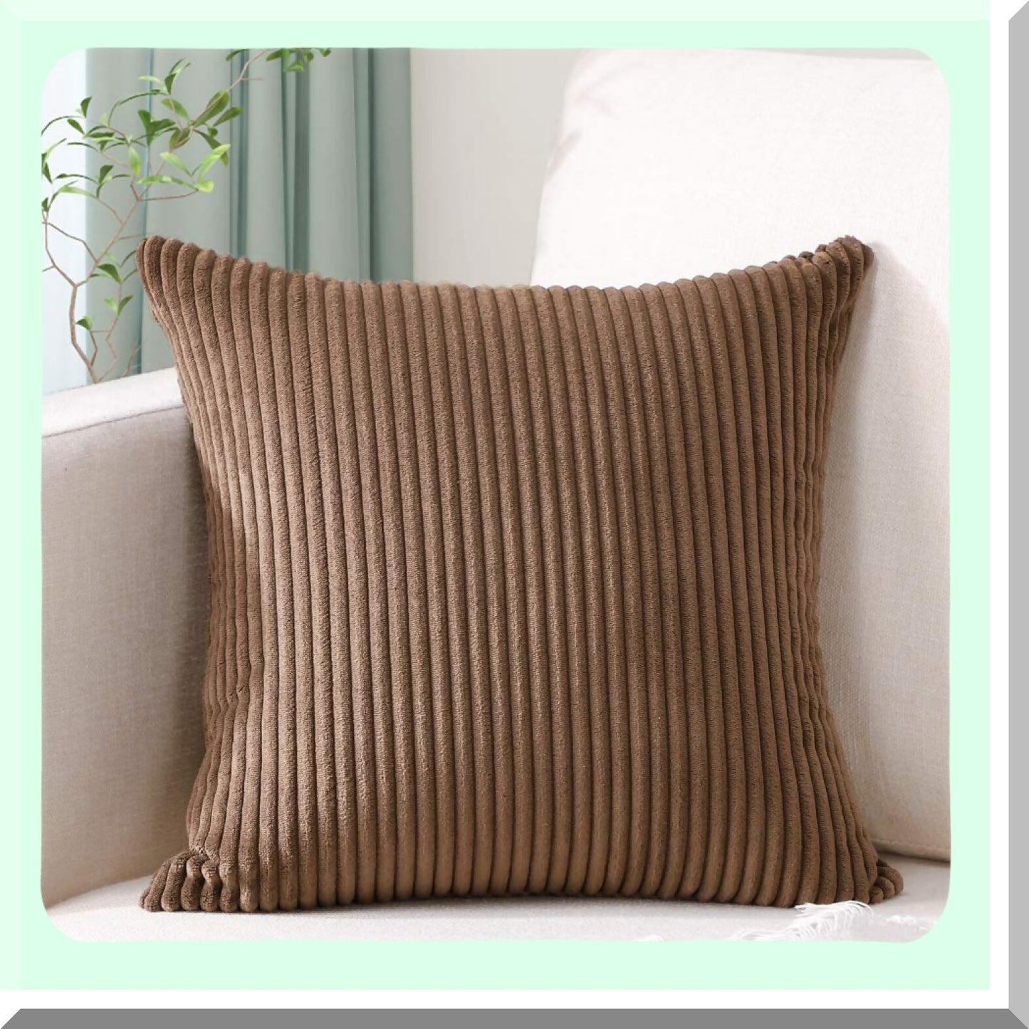 SoftStripe Cozy Corduroy Pillow Covers - Decorative Square Throw Cushion Case for Sofa Couch Bedroom Car Decor - Brown 16 x 16 Inches