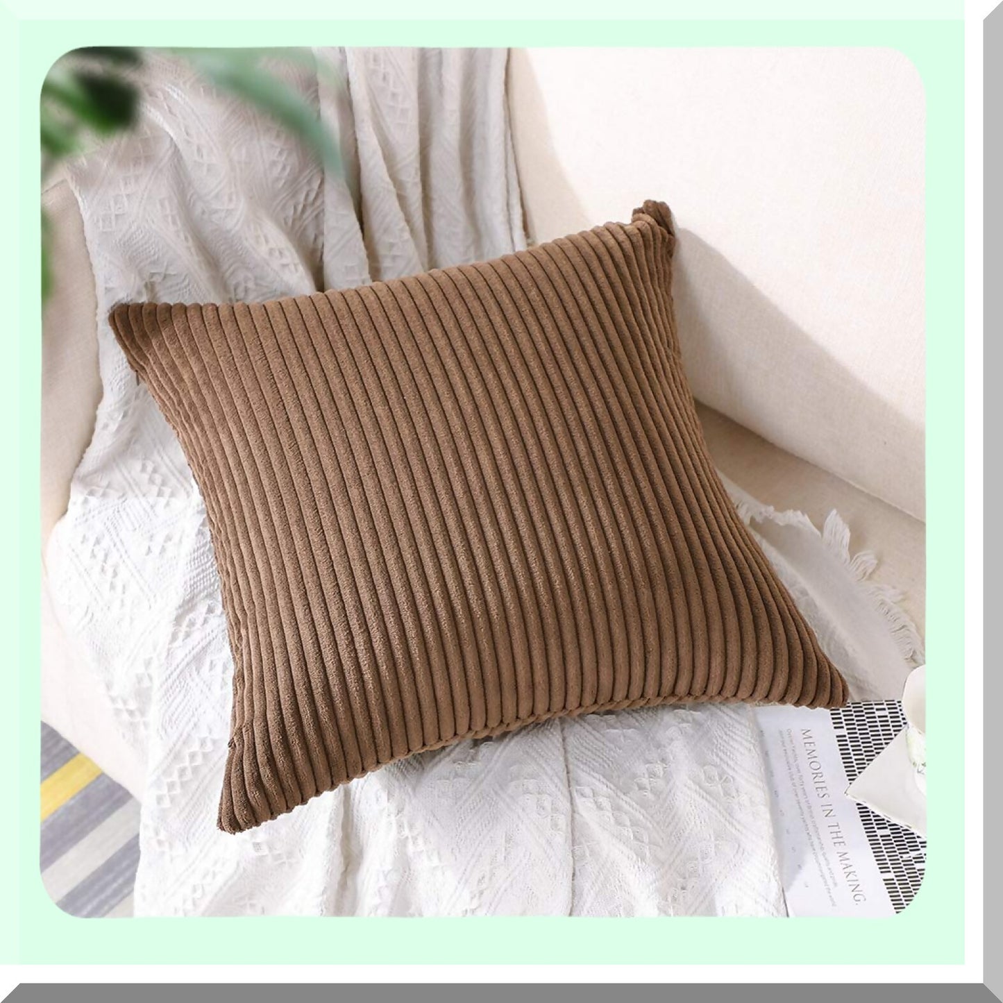SoftStripe Cozy Corduroy Pillow Covers - Decorative Square Throw Cushion Case for Sofa Couch Bedroom Car Decor - Brown 16 x 16 Inches