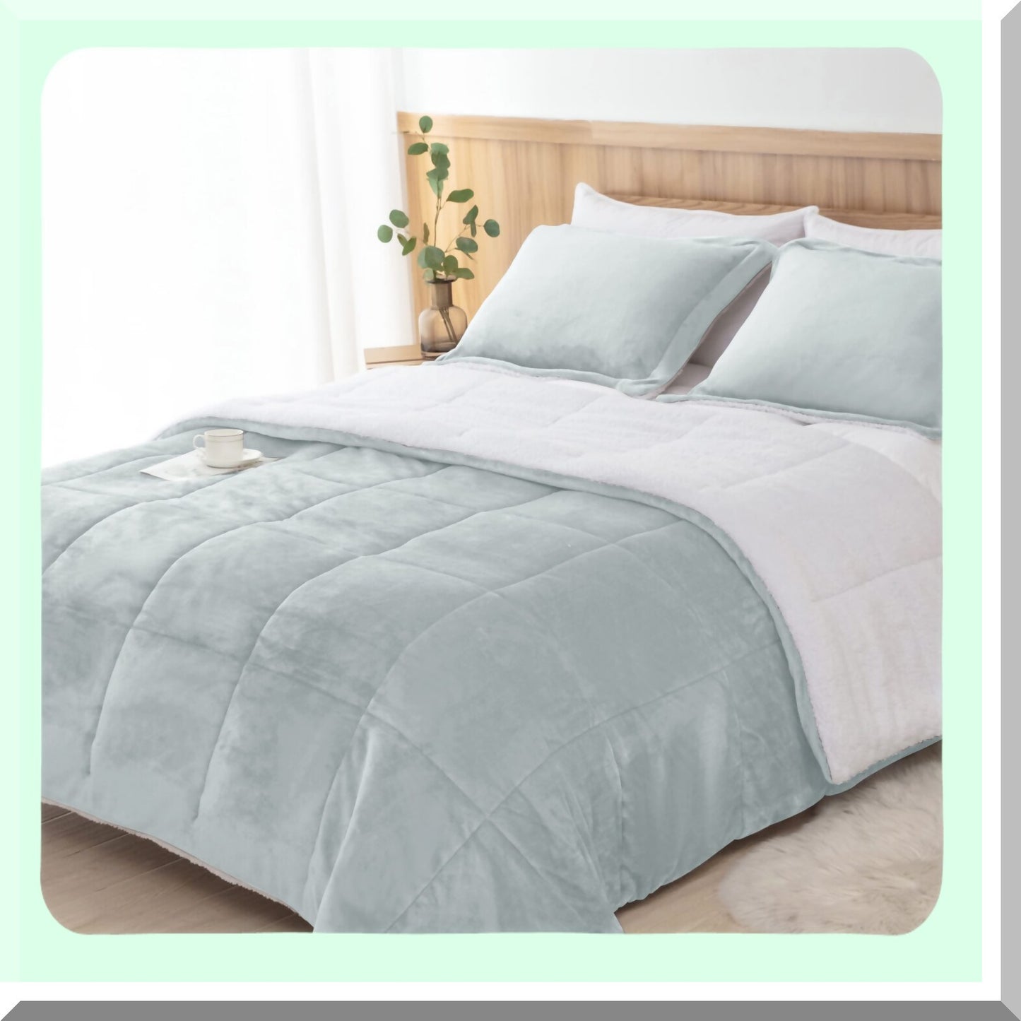 Silver Cloud Sherpa Comforter Set - Full/Queen Size | Plush Winter Bedding Set | Ultra-Soft Down Alternative | All Season Warmth | 3 Piece Set with 2 Pillow Shams | Cozy Silver Grey Theme