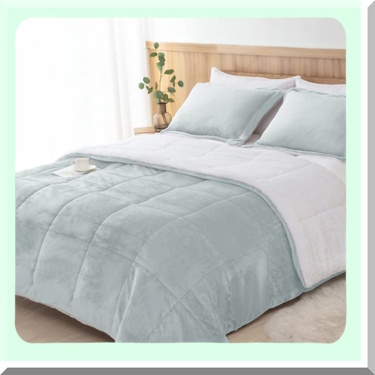 Silver Cloud Sherpa Comforter Set Compatible with Full/Queen