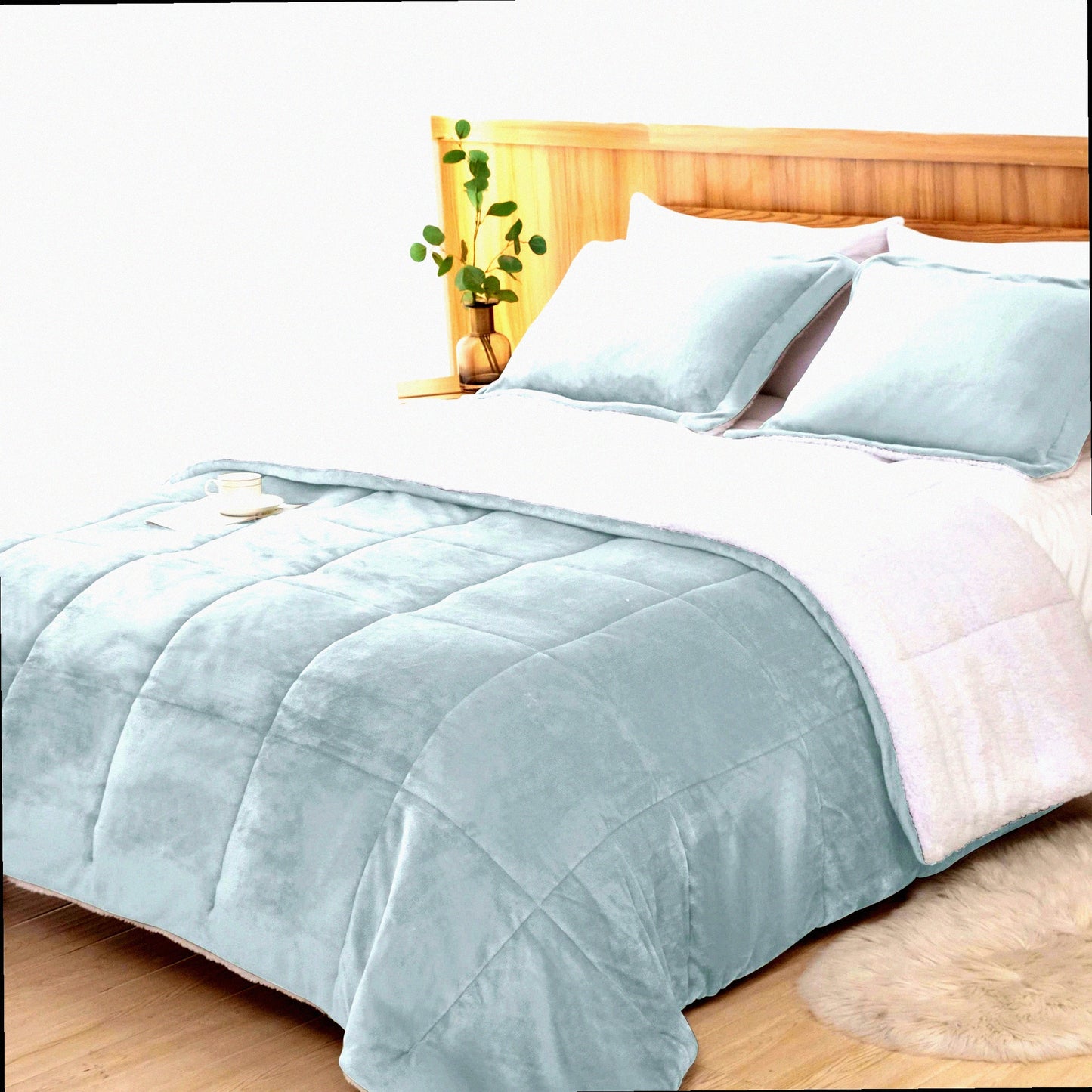Silver Cloud Sherpa Comforter Set - Full/Queen Size | Plush Winter Bedding Set | Ultra-Soft Down Alternative | All Season Warmth | 3 Piece Set with 2 Pillow Shams | Cozy Silver Grey Theme