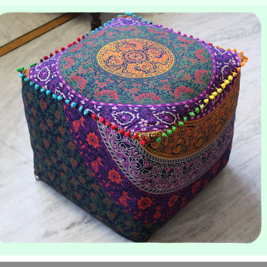Bohemian Bliss Meditation Floor Pillow - Square Seating Cushion for Outdoor Living Room Decor - Hippie Throw Ottoman Pouf Cover 18X18X14 inches