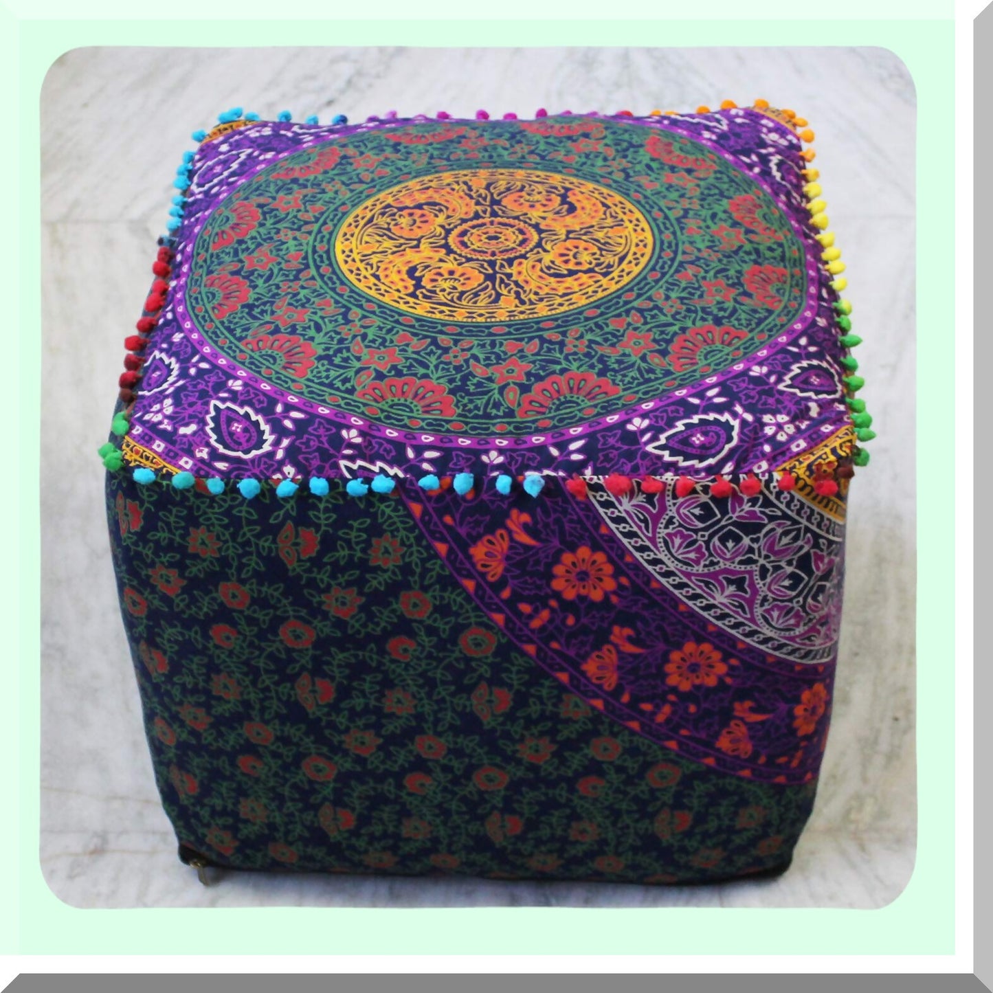 Bohemian Bliss Meditation Floor Pillow - Square Seating Cushion for Outdoor Living Room Decor - Hippie Throw Ottoman Pouf Cover 18X18X14 inches