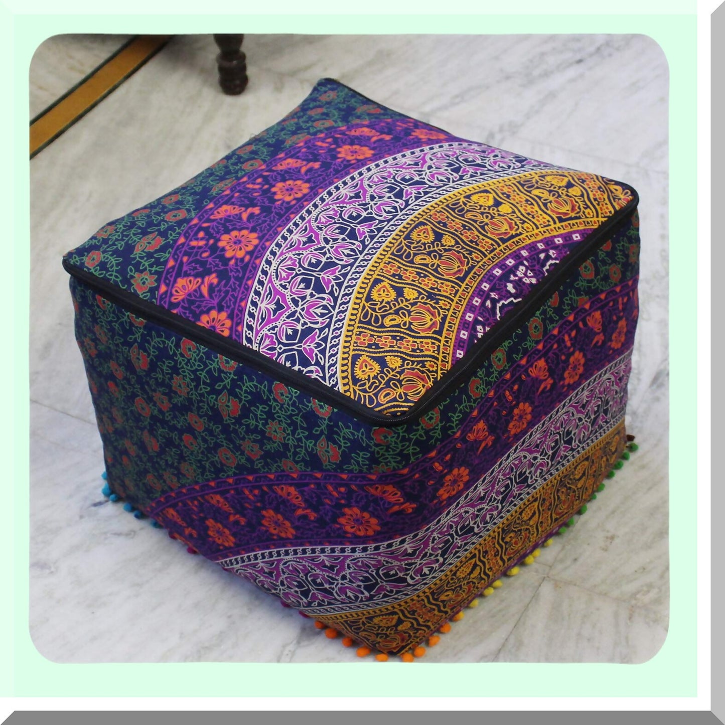 Bohemian Bliss Meditation Floor Pillow - Square Seating Cushion for Outdoor Living Room Decor - Hippie Throw Ottoman Pouf Cover 18X18X14 inches