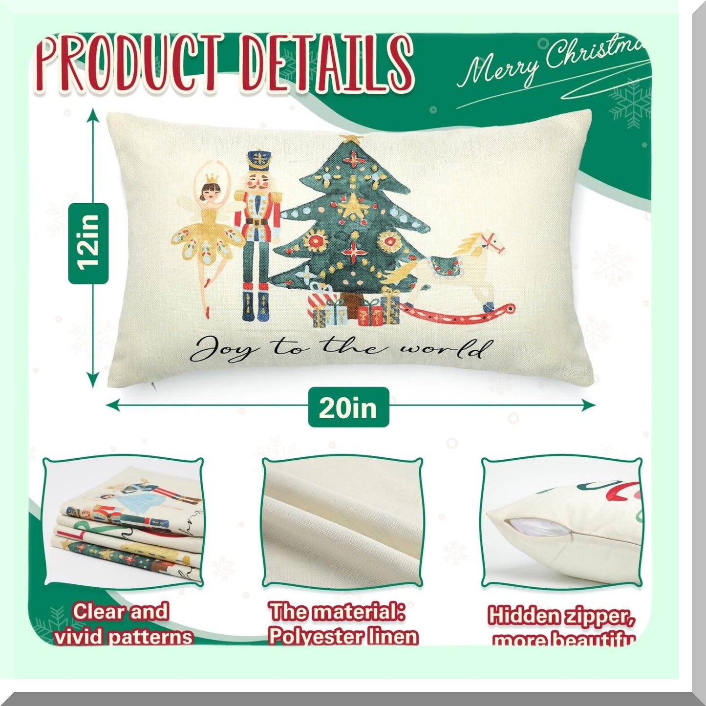 Winter Wonderland Lumbar Pillow Covers - Festive Nutcracker Decorations - Colorful Throw Pillow Cases for Home Decor - 12x20 Inch Cozy Cushion Cover