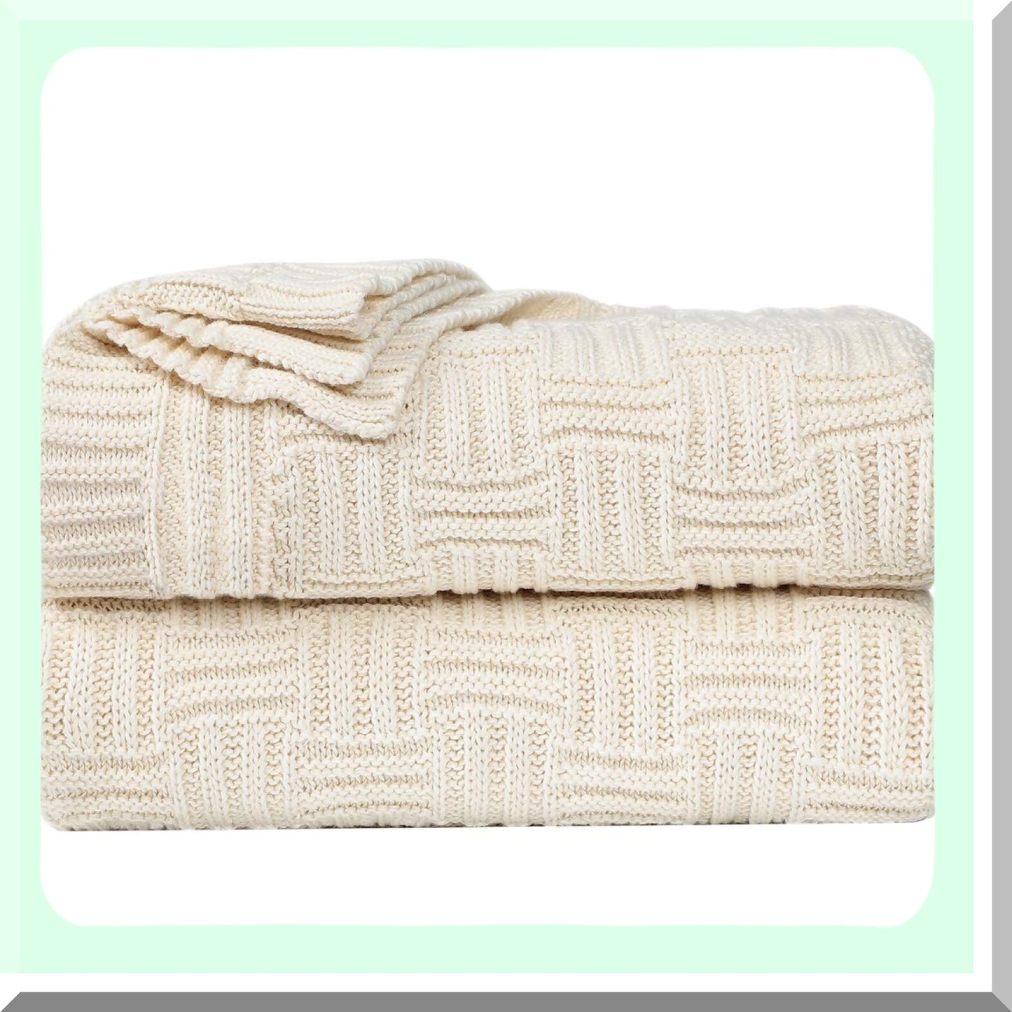 CozyCotton Cable Knit Throw - Soft Lightweight Textured Sofa Blanket, Beige 50"x60"