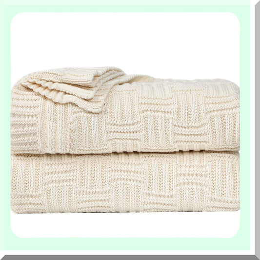 CozyCotton Cable Knit Throw Beige 50"x60"