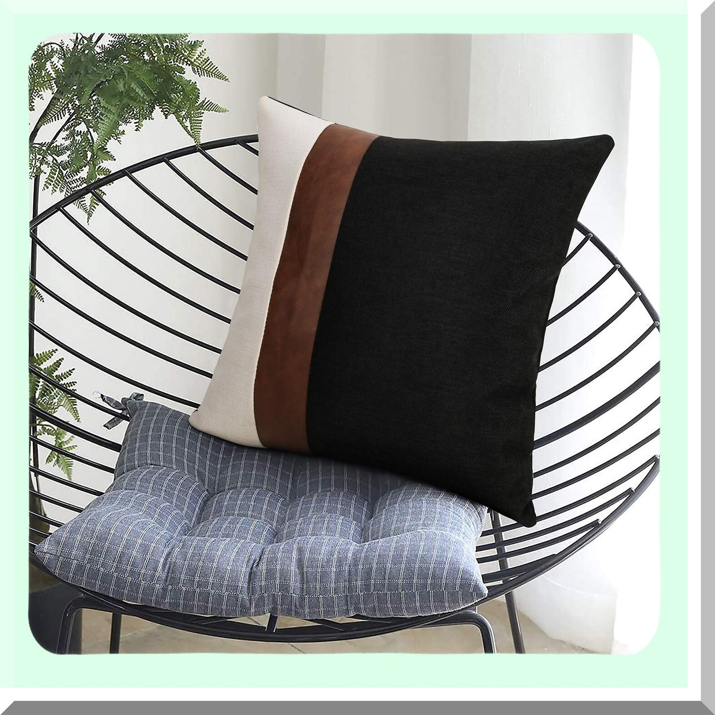 Black & White Modern Leather Linen Throw Pillow Covers - Set of 2 | 18x18 Inch Decorative Accent Cover for Couch Sofa | Stylish Home Decor Accessory